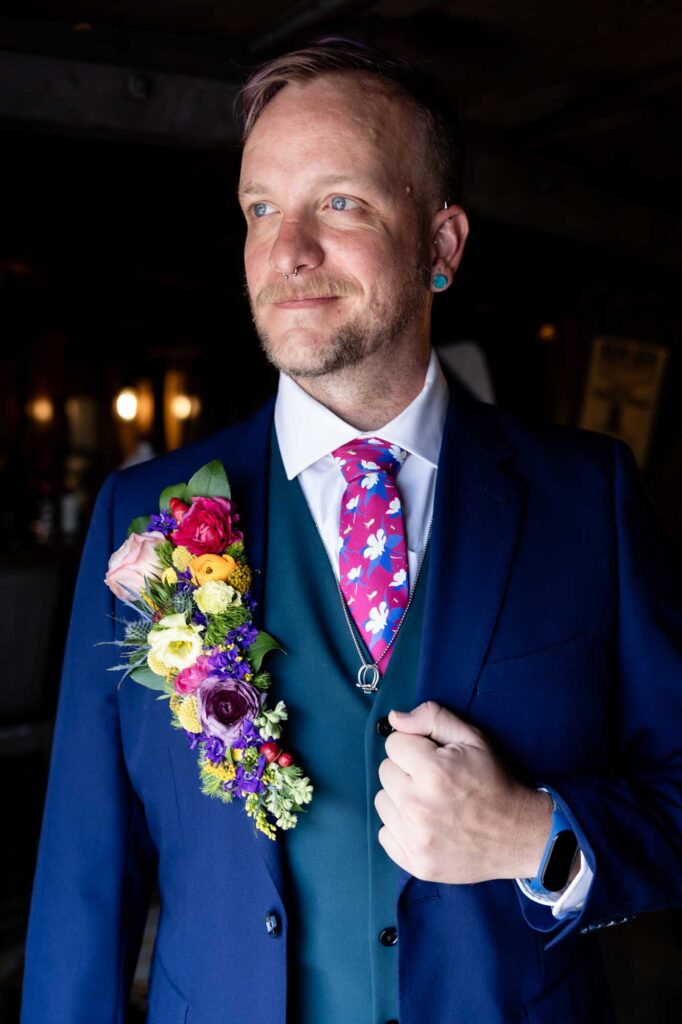 Groom gets ready during Salida Elopement