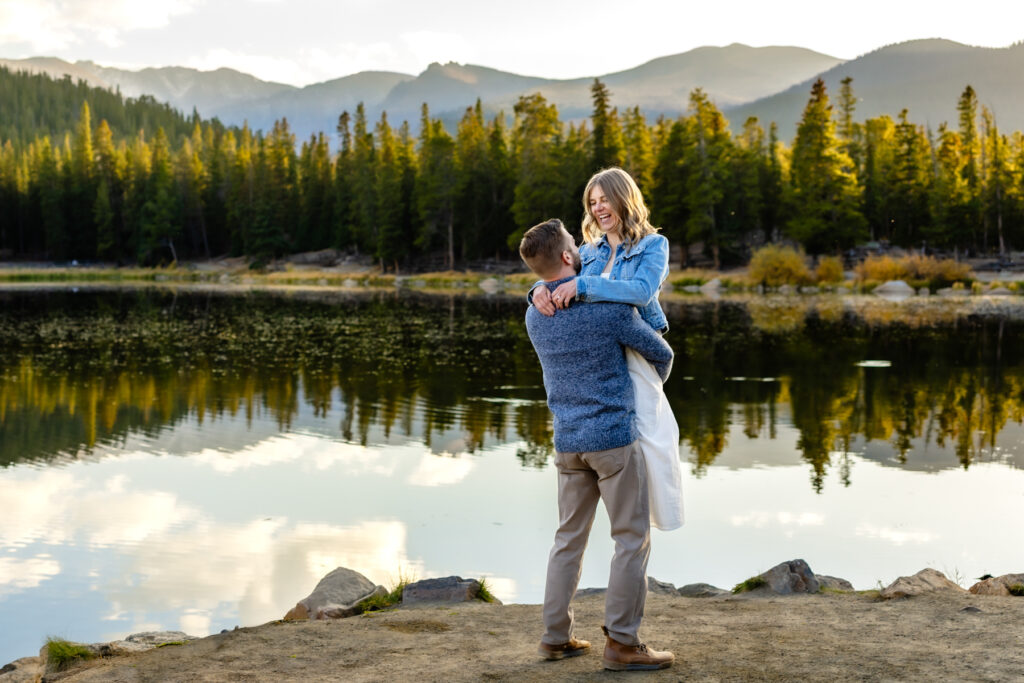 Adventure engagement session with cute couple during golden hour in Colorado.