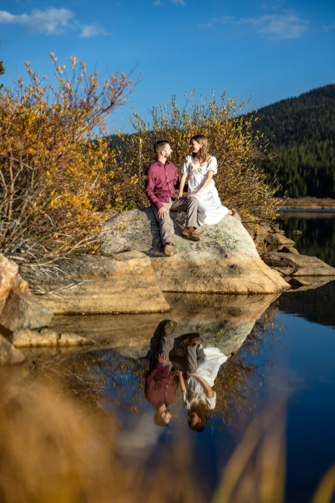 Adventure engagement session with cute couple during golden hour in Colorado.