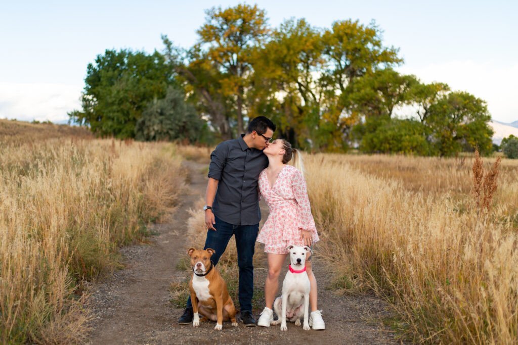 Dog-friendly engagement photos in the mountains of Colorado.
