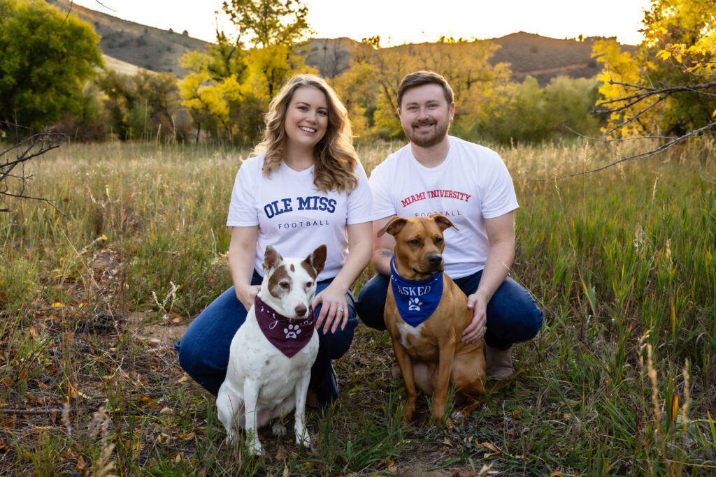 Dog friendly Colorado engagement session features couple with dogs