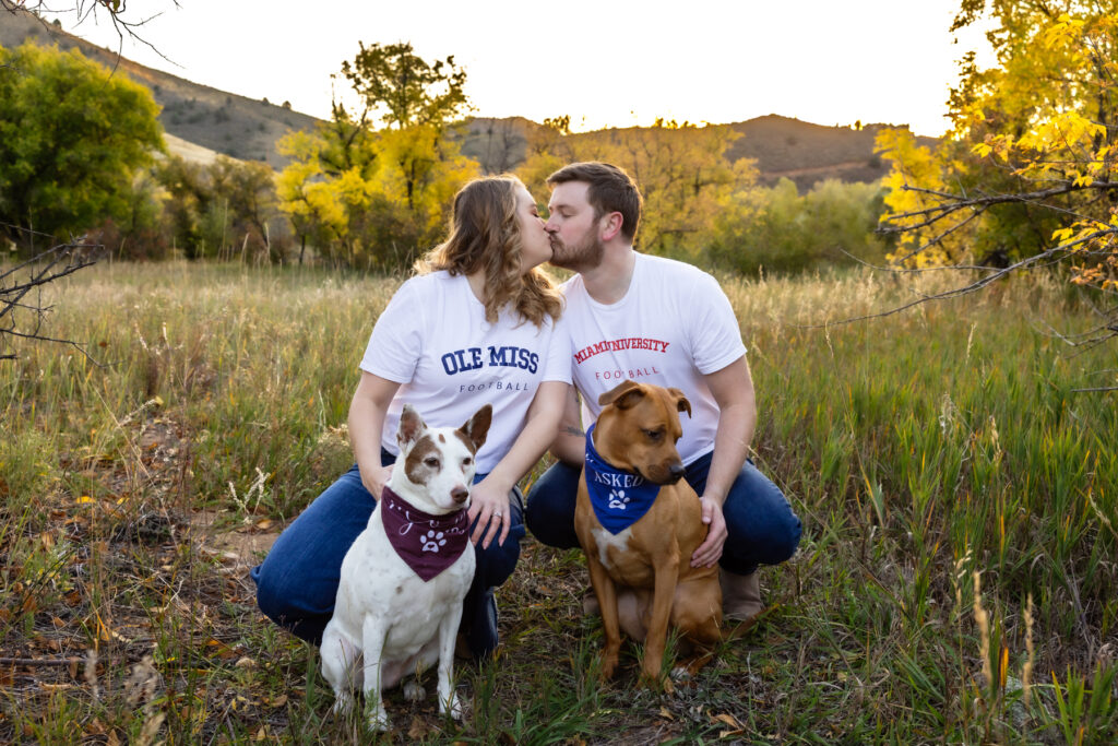 Dog friendly Colorado engagement session features couple with dogs