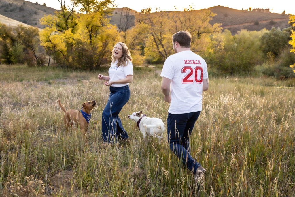 Dog friendly Colorado engagement session features couple with dogs