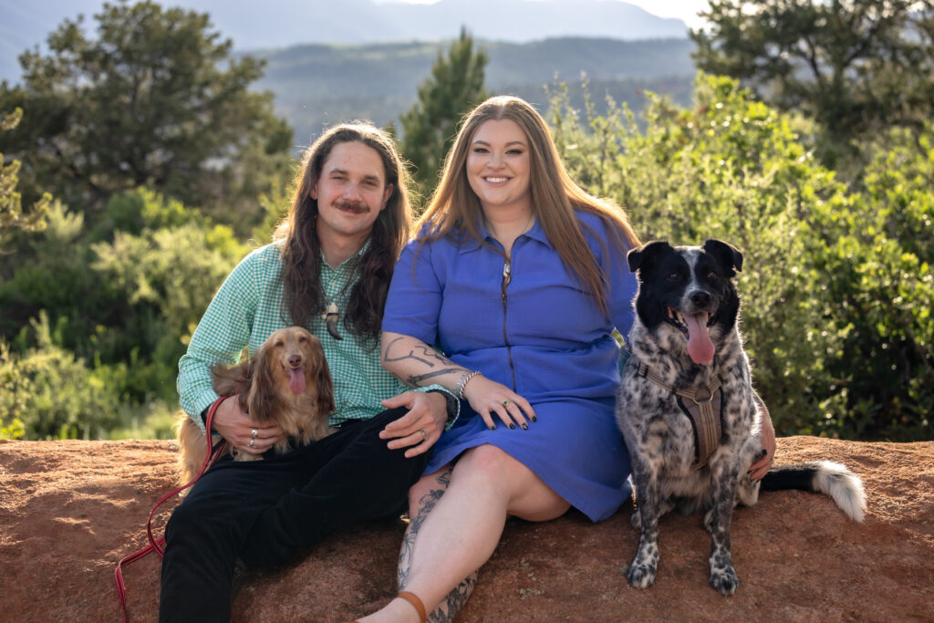 Dog friendly Colorado engagement session features couple with dogs