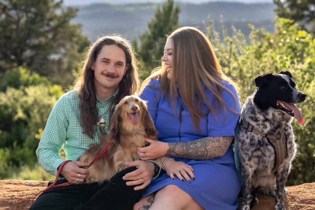 Dog friendly Colorado engagement session features couple with dogs