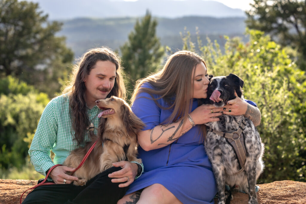 Dog friendly Colorado engagement session features couple with dogs