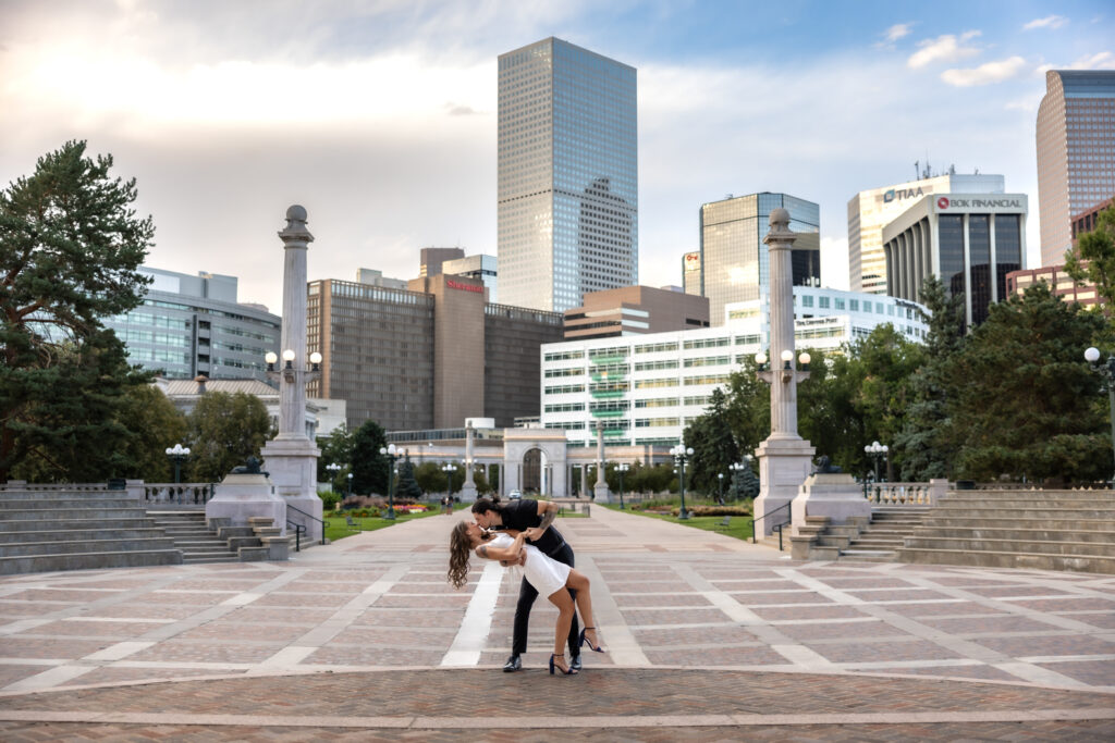 Bride and groom tie the knot in downtown Denver during their elopement in the city.