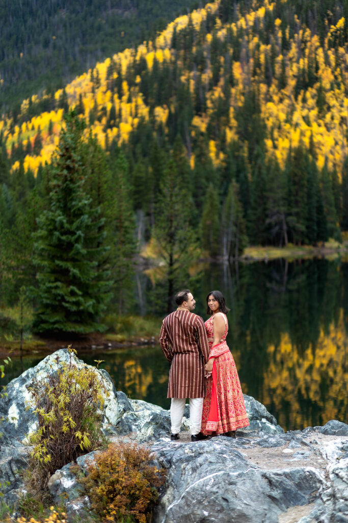Couple wearing what makes them feel best at Colorado mountain elopement.