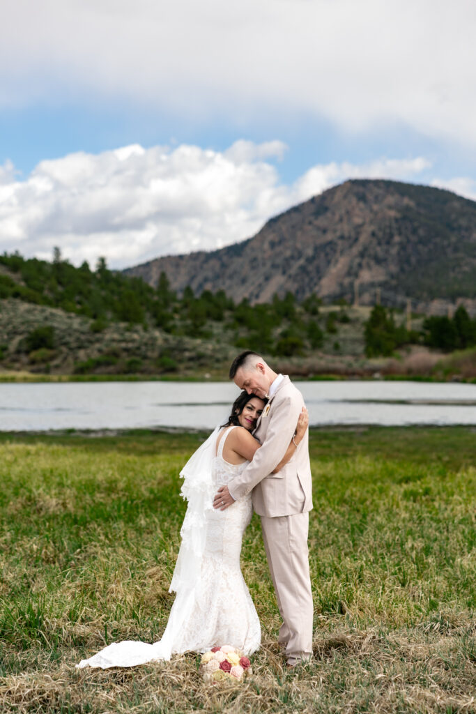 Romantic portraits captured during a Buena Vista elopement surrounded by mountain views.