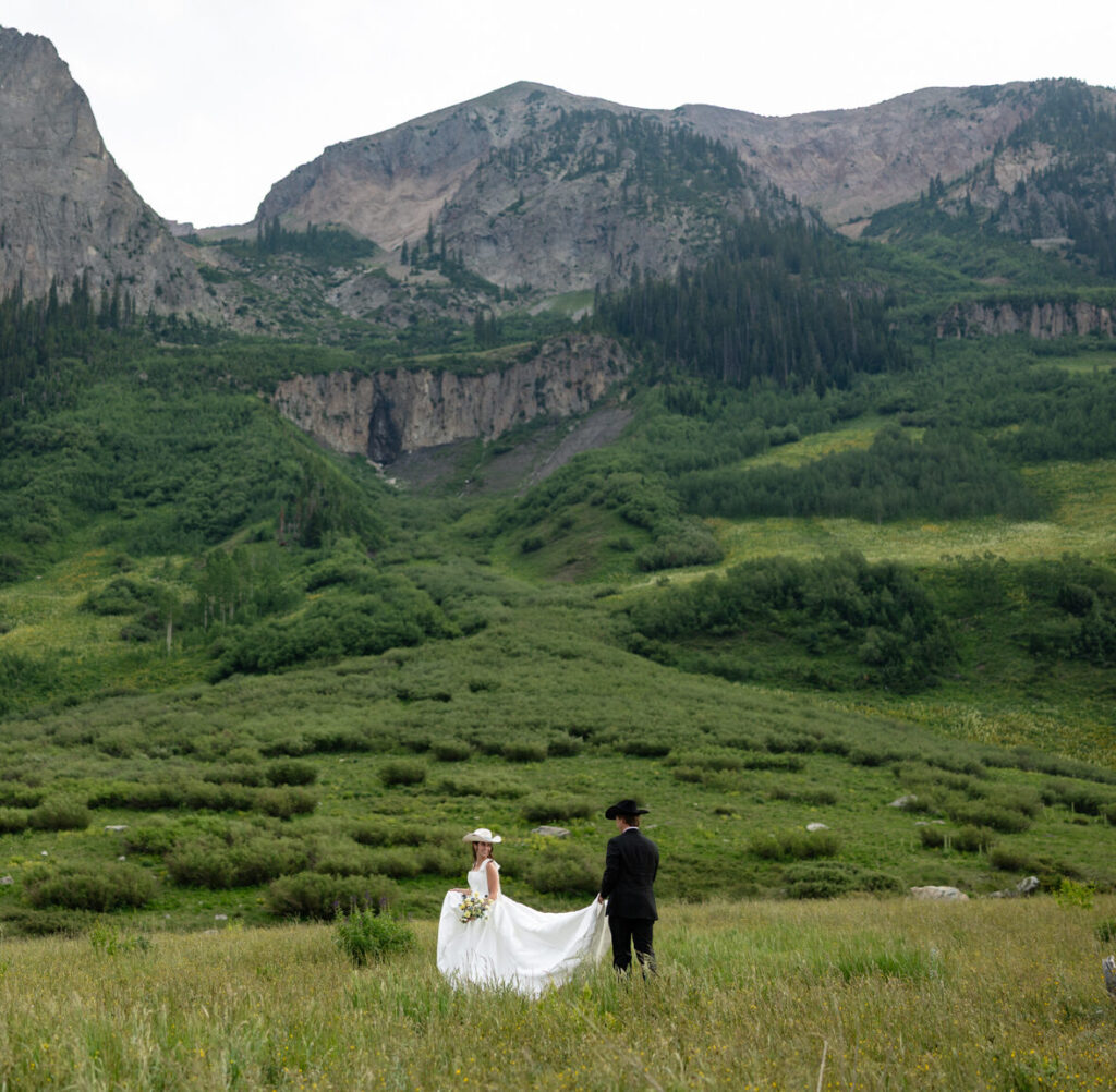 Crested butte elopement couple explores summer mountains